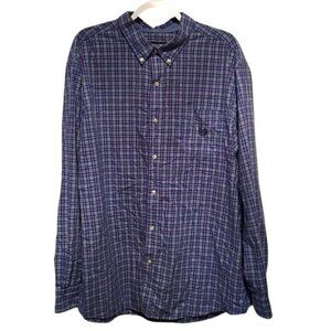Chaps Easy Care Mens Shirt Button Down Long Sleeves Blue/Red Multi Plaid Size XX